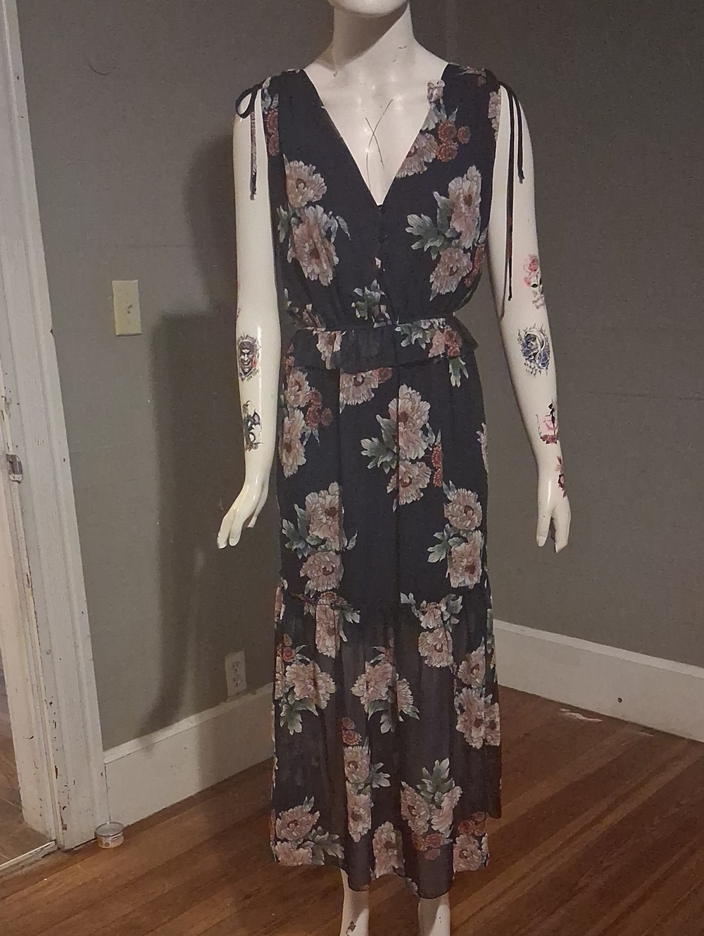 Floral Tie-Shoulder Maxi Jumpsuit - Black Floral